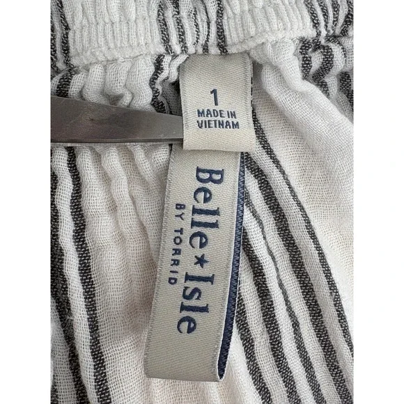 Belle Isle by Torrid Blouse White Black Striped Gauze Cap Sleeve 100% Cotton 1 - Picture 5 of 8